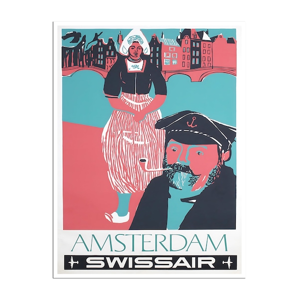 Vintage Amsterdam Art Travel Poster The Netherlands Print xr4681