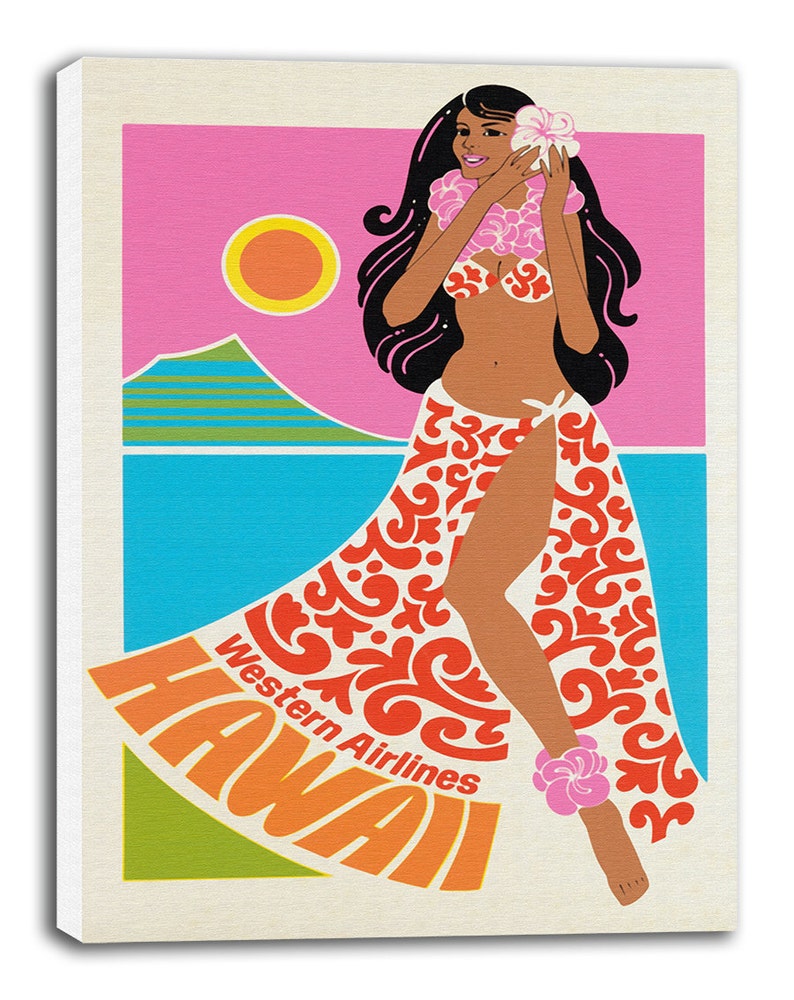 Hawaii Art Canvas Hawaiian Travel Poster Print Hanging Wall Etsy