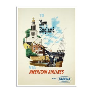 New England Art American Airlines Travel Poster Print xr817a