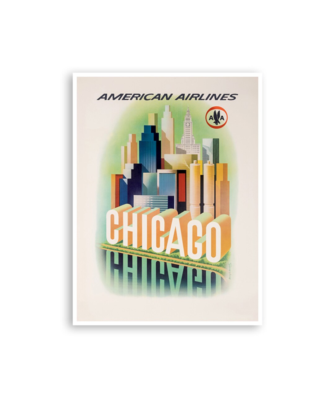 Chicago Travel Poster Illinois Print American Airlines Art Xr2114a Etsy