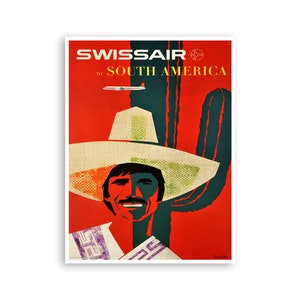 South America Art Print Swissair Travel Poster xr2894a