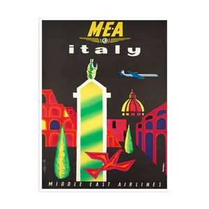 Italy Travel Poster Italian Print Middle Eastern Airlines Art xr2653