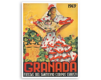 Granada Spain Art Vintage Travel Poster Print Canvas Hanging Wall Decor xr4007