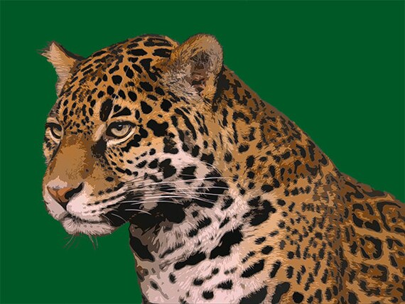 Items similar to Jaguar Art Print Wall Decor Cute Animal Poster 16x12