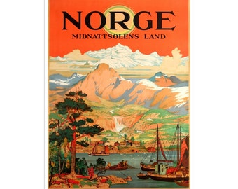 Vintage Norway Travel Poster Canvas Norwegian Art Print Hanging Wall Decor xr1730