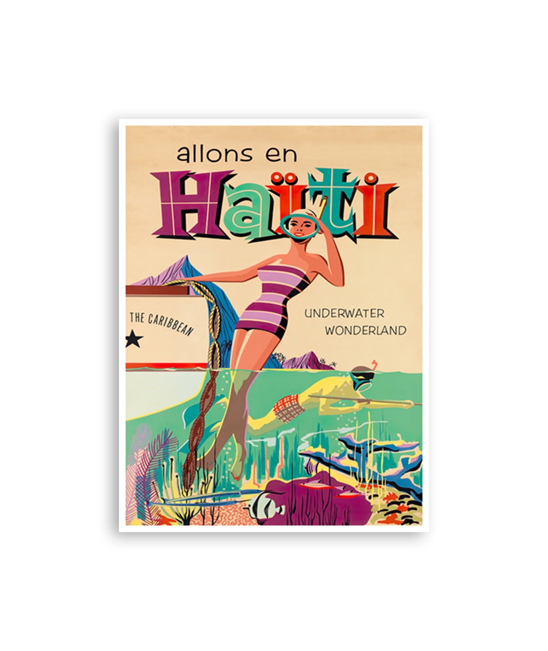 Carte Ancienne D'Haïti 1864 - Reproduction Vintage Par Ted's Vintage Art, Prête à Encadrer