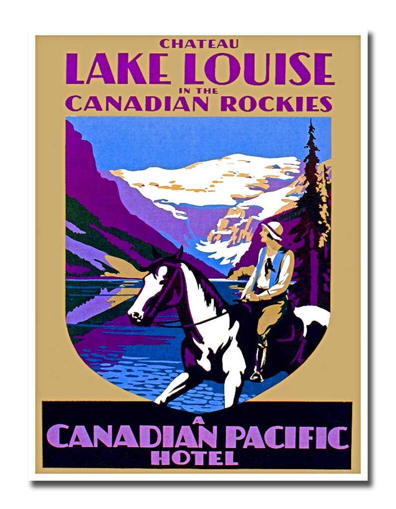 Lake Louise Canada Art Travel Poster Vintage Print Canvas Etsy