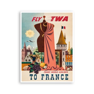 France TWA Travel Poster French Fashion Designer Art Print xr2362a