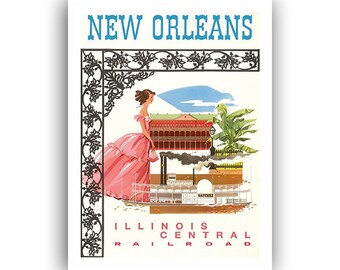 New Orleans Art Louisiana Travel Poster Railroad Print xr745a