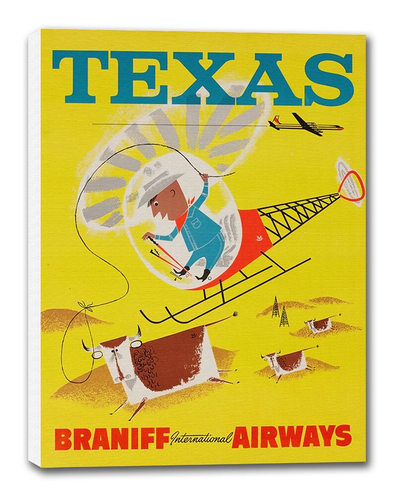 Texas Art Canvas Print Vintage Travel Poster Hanging Retro Etsy