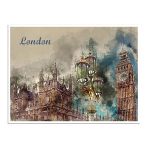 London Painting Big Ben Art England Poster Watercolor Print  WB5a