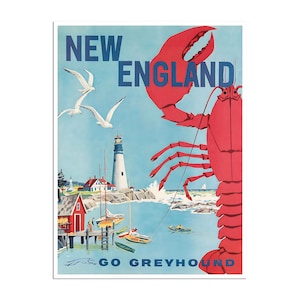 New England Art Lobster Print Greyhound Travel Poster xr690a