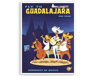 Guadalajara Art Mexico Travel Poster Mexican Print XR3570a