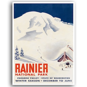 Mount Rainier Art Vintage National Park Poster Print Canvas Hanging Wall Decor xr883
