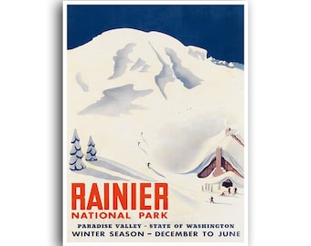 Mount Rainier Art Vintage National Park Poster Print Canvas Hanging Wall Decor xr883