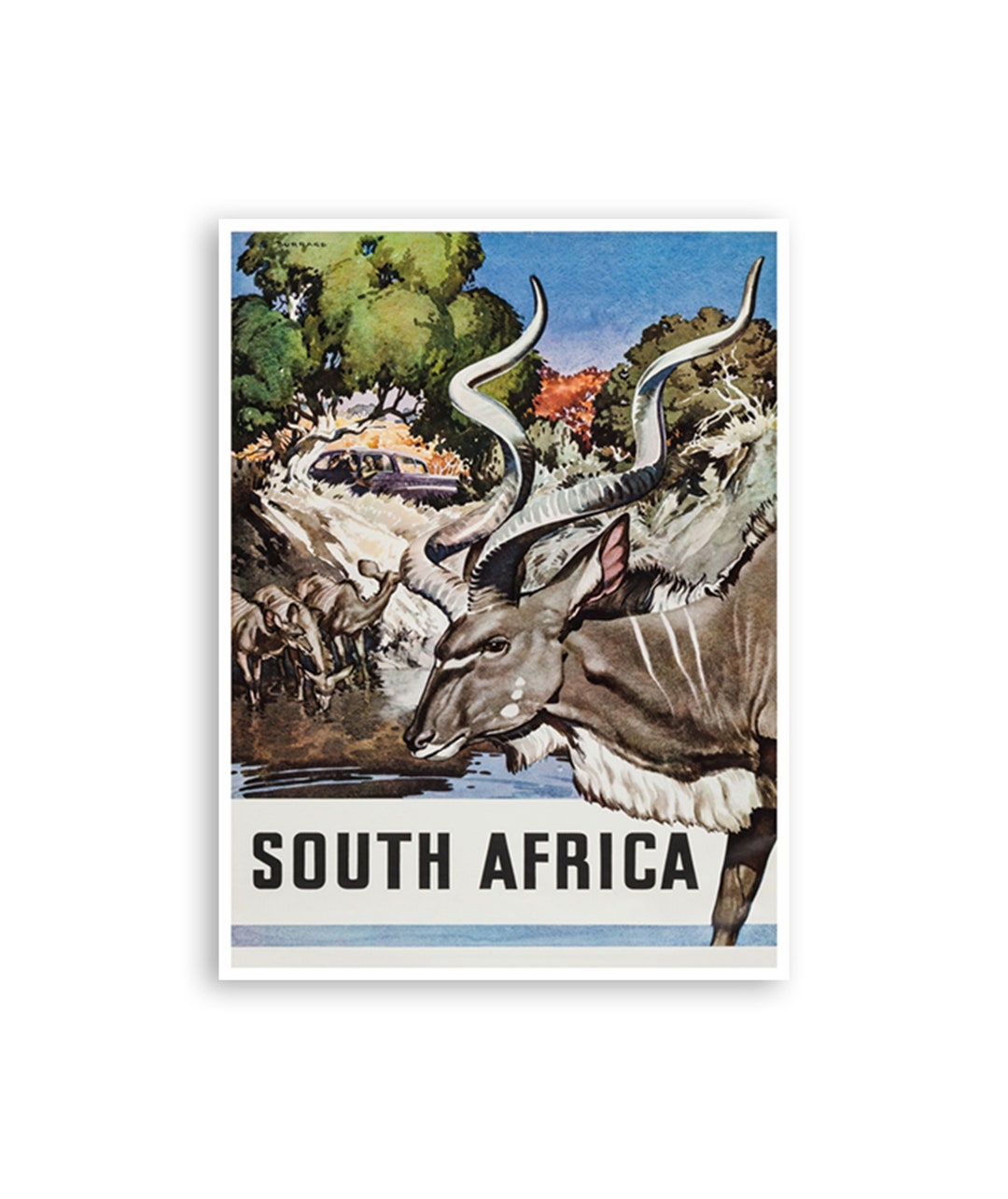 South Africa Print Vintage Safari Poster Retro Hunting Art African ...