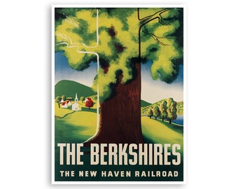 The Berkshires Art Vintage Massachusetts Travel Poster Print Canvas Hanging Wall Decor xr3604