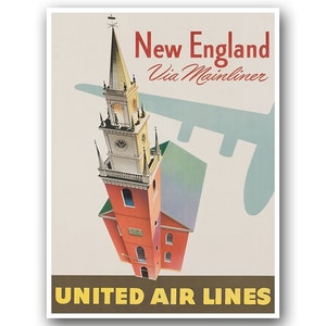 New England Art United Airlines Travel Poster Print xr930a