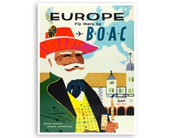 Europe Print European Art BOAC Travel Poster xr3179a