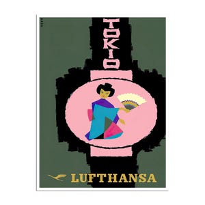 Tokyo Art Japan Travel Poster Japanese Print Lufthansa Airlines xr512a
