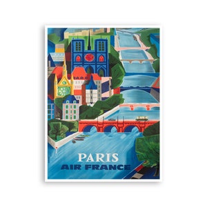 Póster de puentes franceses de París de época, impresión de Air France XR3093