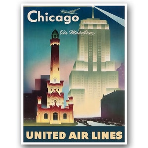 Chicago Art Illinois Travel Poster United Airlines Print xr897