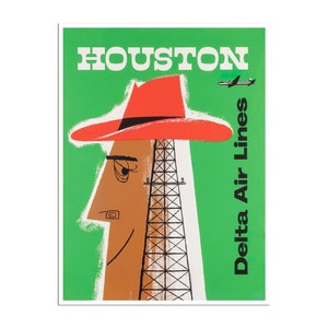 Houston Travel Poster Texas Art Delta Airlines Print  xr4581a