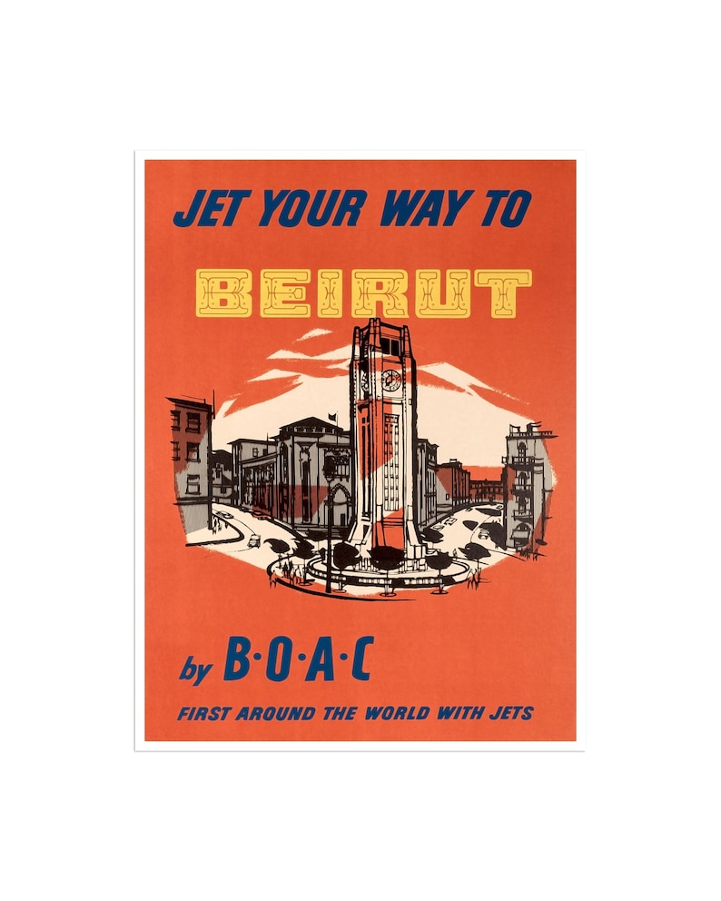 Beirut Travel Poster Lebanon Vintage Art Print Canvas Hanging Etsy