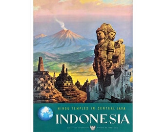 Indonesia Print Java Travel Poster Hindu Temples Art ZT697a