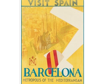 Barcelona Travel Poster Spain Print Spanish Art xr1740a