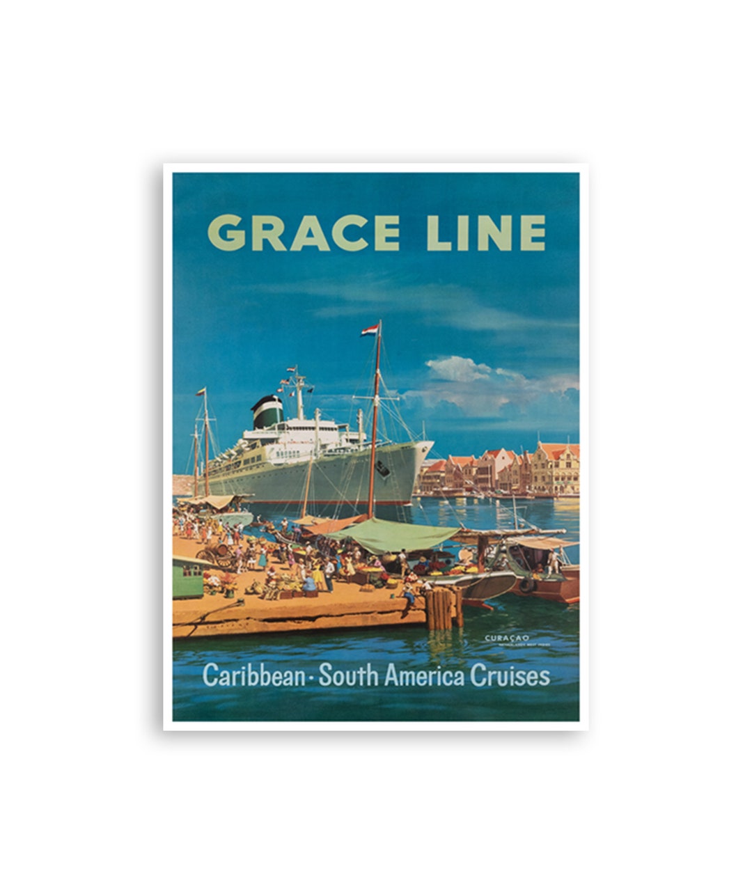 Curacao Wall Art Caribbean Vintage Poster Print Canvas Hanging Wall