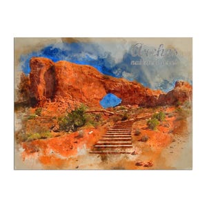 Arches National Park Art Utah Travel Poster Watercolor Print  WB2a