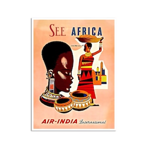 Africa Travel Poster Vintage Air India Art African Gift Print xr4505a