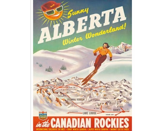 Alberta Ski Poster Travel Print Art Retro Canada Gift Hanging Wall Decor xr2493
