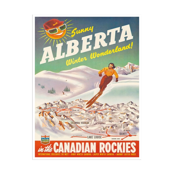 Alberta Ski Poster Travel Print Art Retro Canada Gift Hanging Wall Decor xr2493