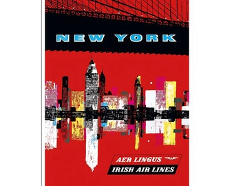 New York Art Print Aer Lingus Travel Poster NYC Gift  xr4670a