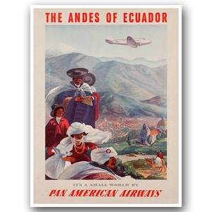 Ecuador Travel Poster Andes Mountains Print Pan American Airlines Art xr889