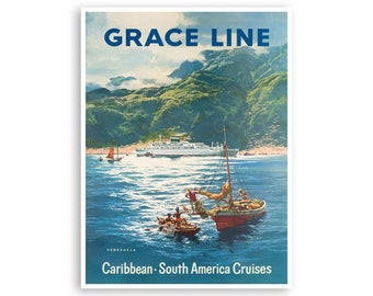 Venezuela Print Grace Line Travel Poster Venezuelan Art xr1975a