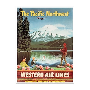 Póster de viaje vintage del noroeste del Pacífico, Oregón, Washington, impresión de parques nacionales, lienzo colgante, decoración de pared xr868 imagen 1