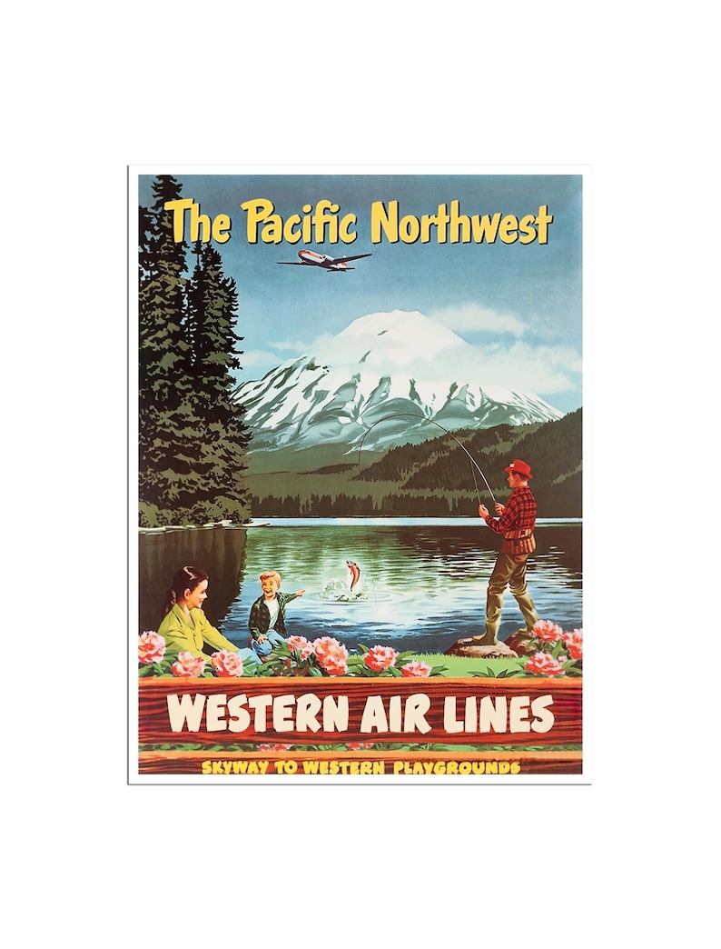 Póster de viaje vintage del noroeste del Pacífico, Oregón, Washington, impresión de parques nacionales, lienzo colgante, decoración de pared xr868 imagen 1
