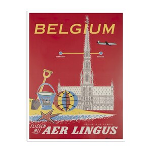 Belgium Travel Poster Brussels Art Aer Lingus Print xr4660a