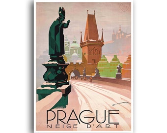 Prague Travel Poster Czech Print Czechoslovakia Art xr700a