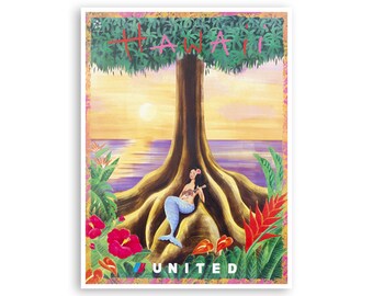Hawaii Art Travel Poster Hawaiian Flowers Print xr3391a