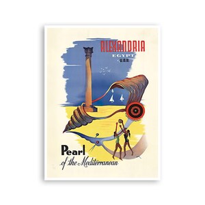 Alexandria Art Egypt Travel Poster Egyptian Print UAR Airlines xr4293a