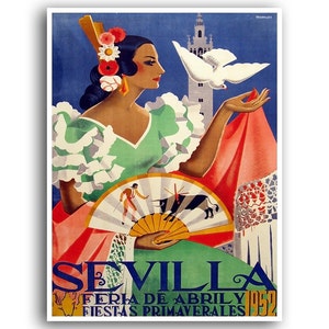 Póster de viaje vintage de Sevilla, España, arte español, decoración retro para el hogar, impresión xr952