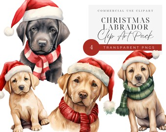 Labrador Christmas Clipart Bundle, Clipart for Commercial Use Transparent PNG, Bonus Lined and Unlined Stationery