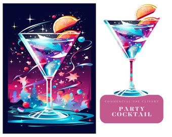 Purple Cocktail Party Clipart for Commercial Use Transparent PNG, New Years Eve Clip Art, Cocktail Party Illustration, Digital Images