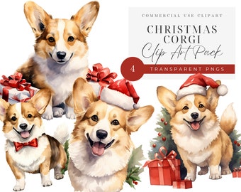 Corgi Dog Christmas Clipart Bundle, Clipart for Commercial Use Transparent PNG, Bonus Lined and Unlined Stationery