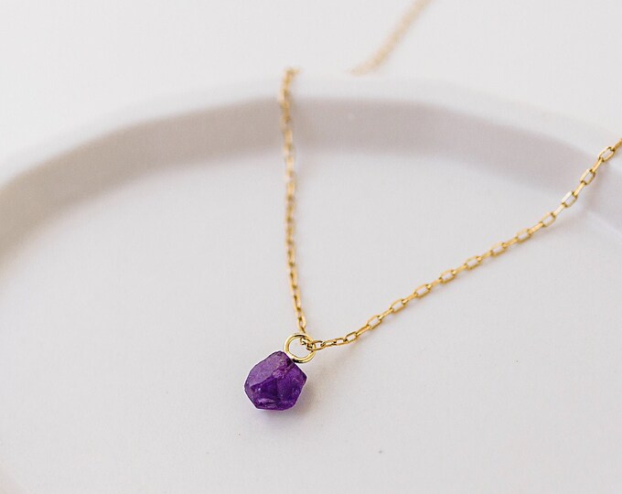 Raw Amethyst Necklace • Natural Stone Gold Necklace • Rough Cut Amethyst • February Birthstone • Dainty Stone • Bridesmaid Gift Necklace