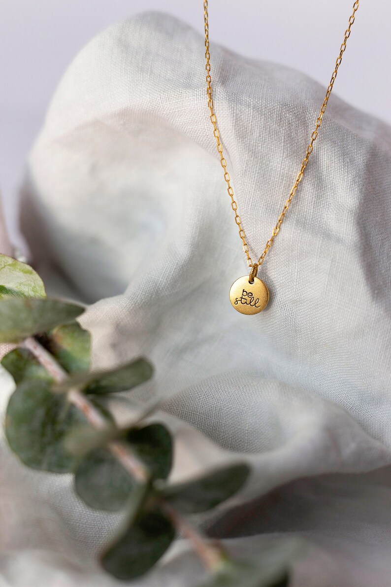 Hand Stamped Be Still Necklace \u2022 Psalm 46 Necklace \u2022 Be Still Small Disc Charm Necklace \u2022 Encouraging Gift Her \u2022 Be Still /& Know Necklace